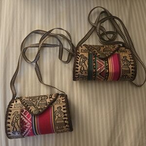 Mexican Handcrafted Brown and Pink Crossbody Bag